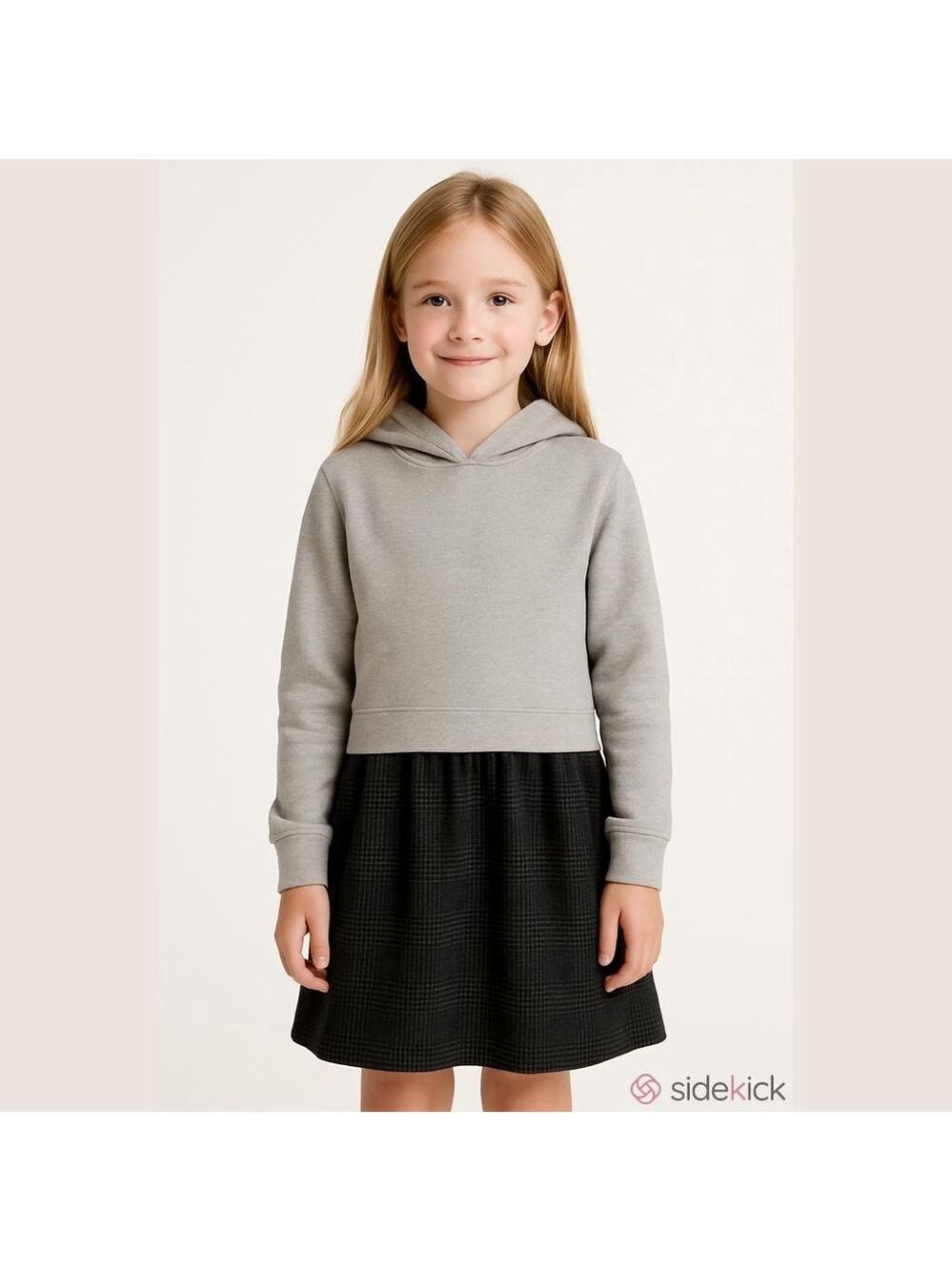 MNG Hooded Dress Plaid Gray Black Size 10-12